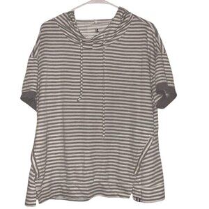 Striped Short Sleeve Hoodie Top LB Active Gray/White Size 18/20 Lightweight Poly
